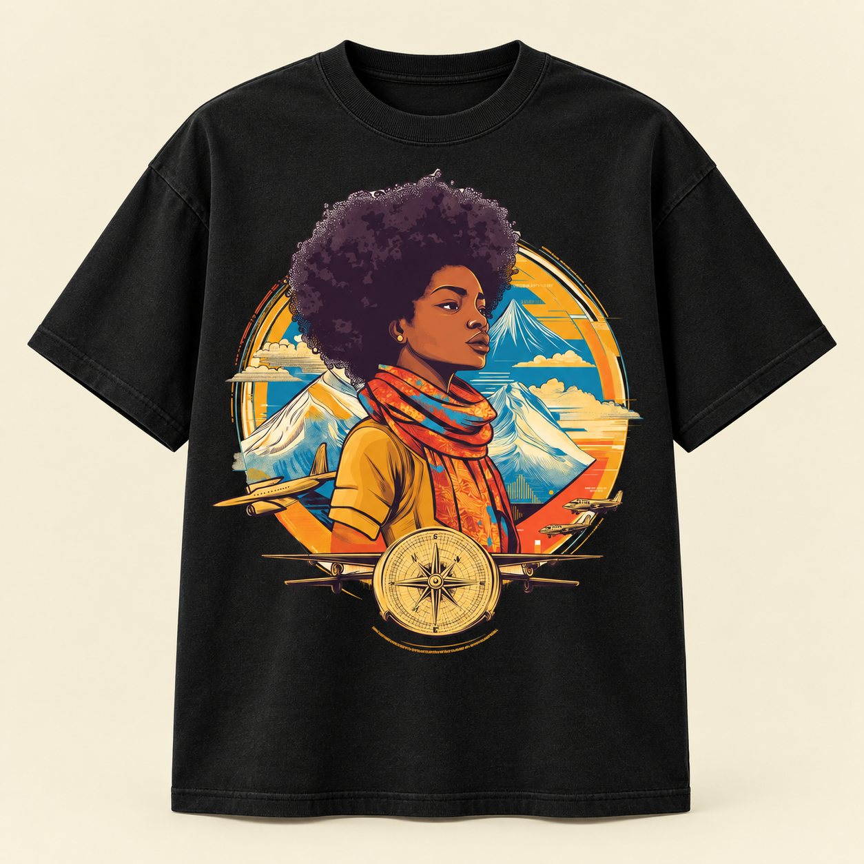 Afro Explorer in Black — heavy front