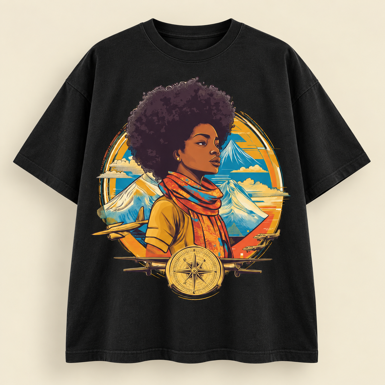 Afro Explorer in Black — oversized front