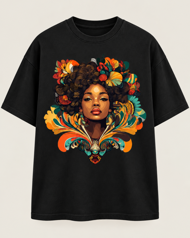 Peacock Petal Queen in Black — oversized front