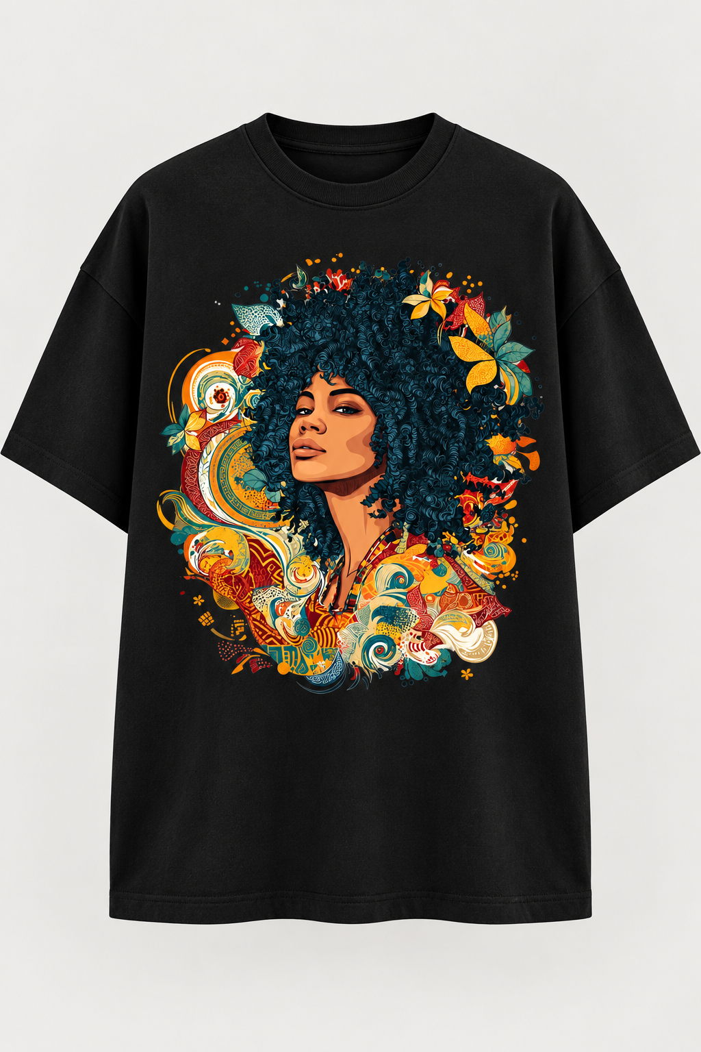 Teal Curl Muse in Black — oversized front