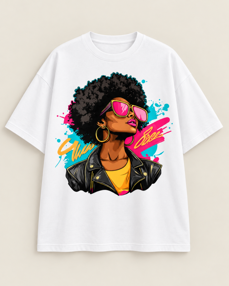 Pink Shades Afro in White — front view