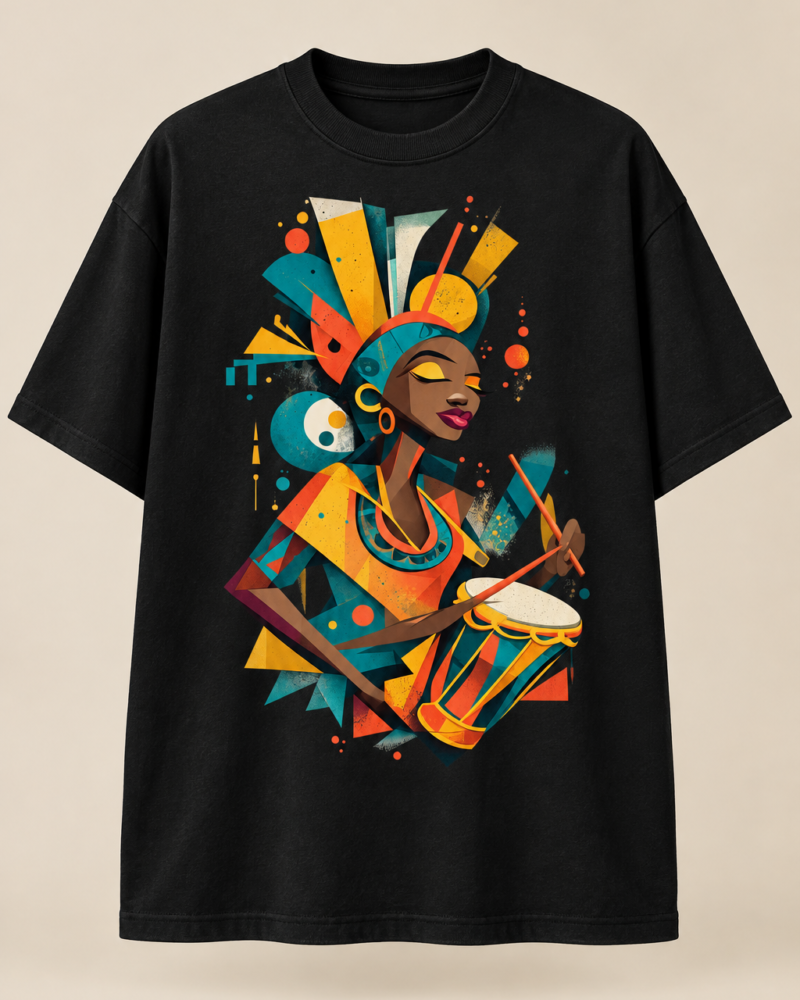 Gold Crest Drummer in Black — oversized front