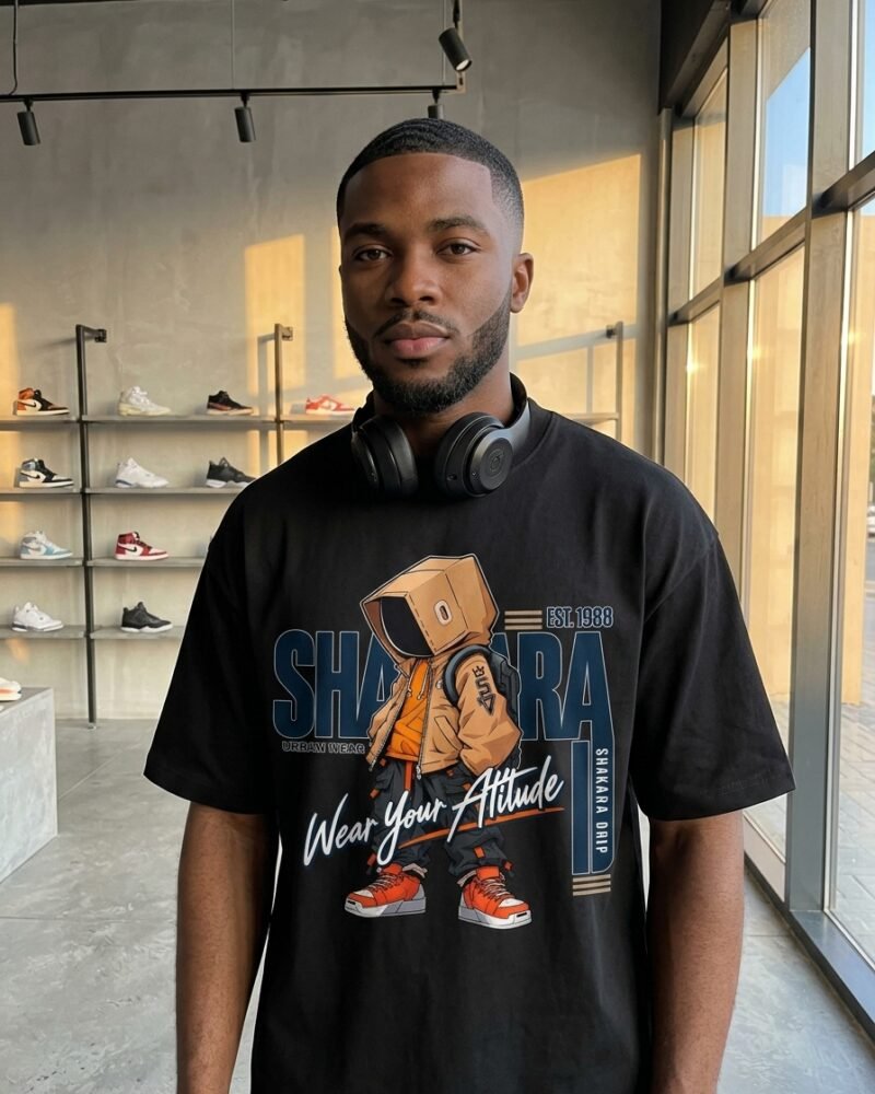 Est. 1988 oversized graphic tee worn in Abuja streetwear look — Shakara Drip