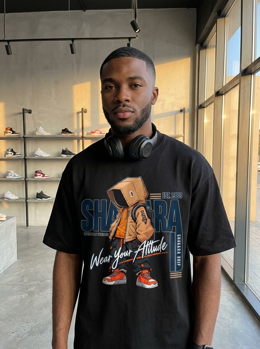 Est. 1988 oversized graphic tee worn in Abuja streetwear look — Shakara Drip