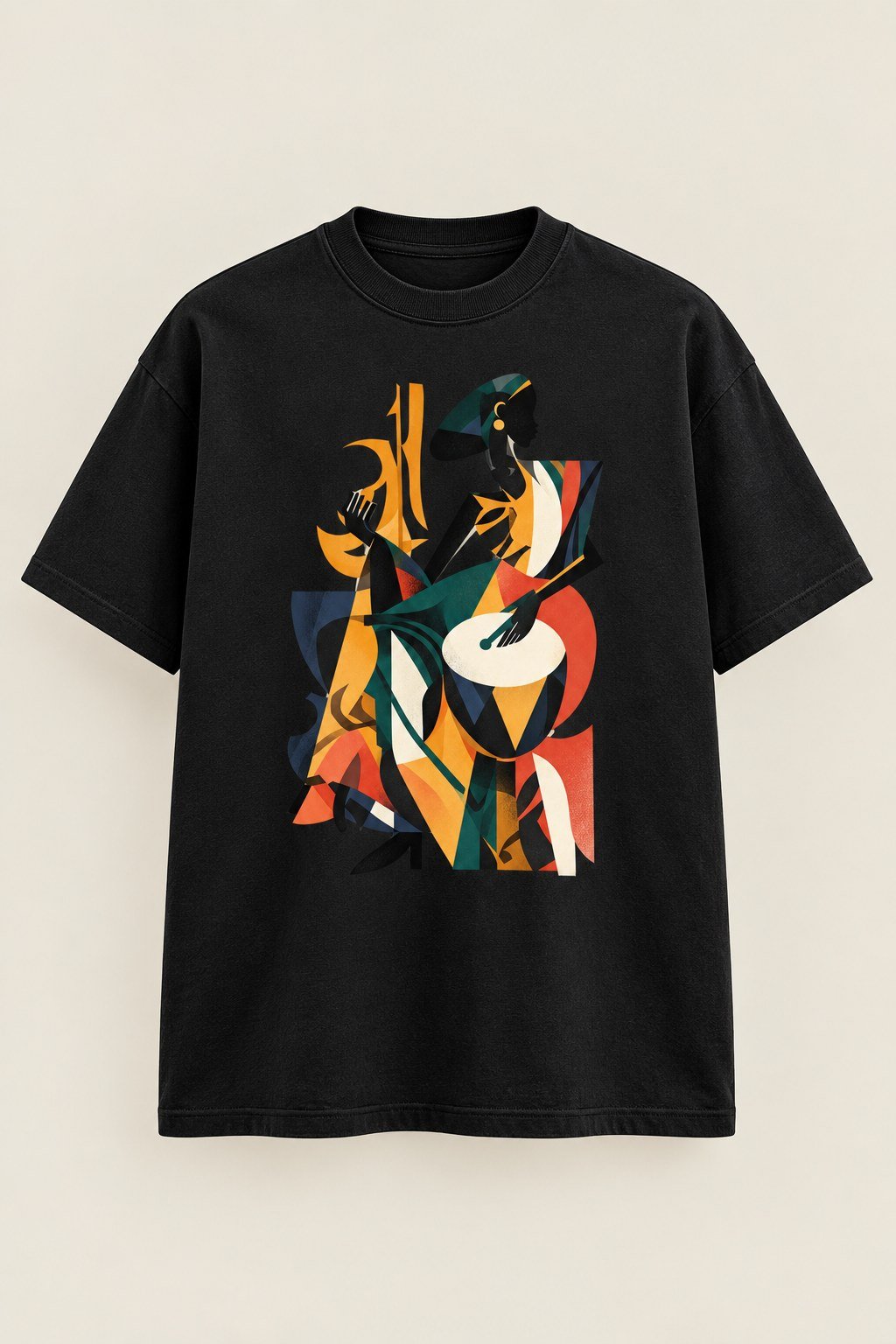 Dancing Drummer graphic tee in Black, heavy t, front