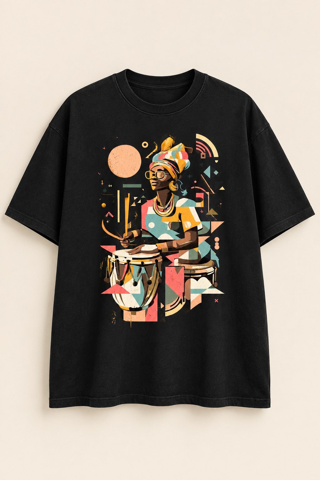 Bata Beats graphic tee in Black, oversized, front