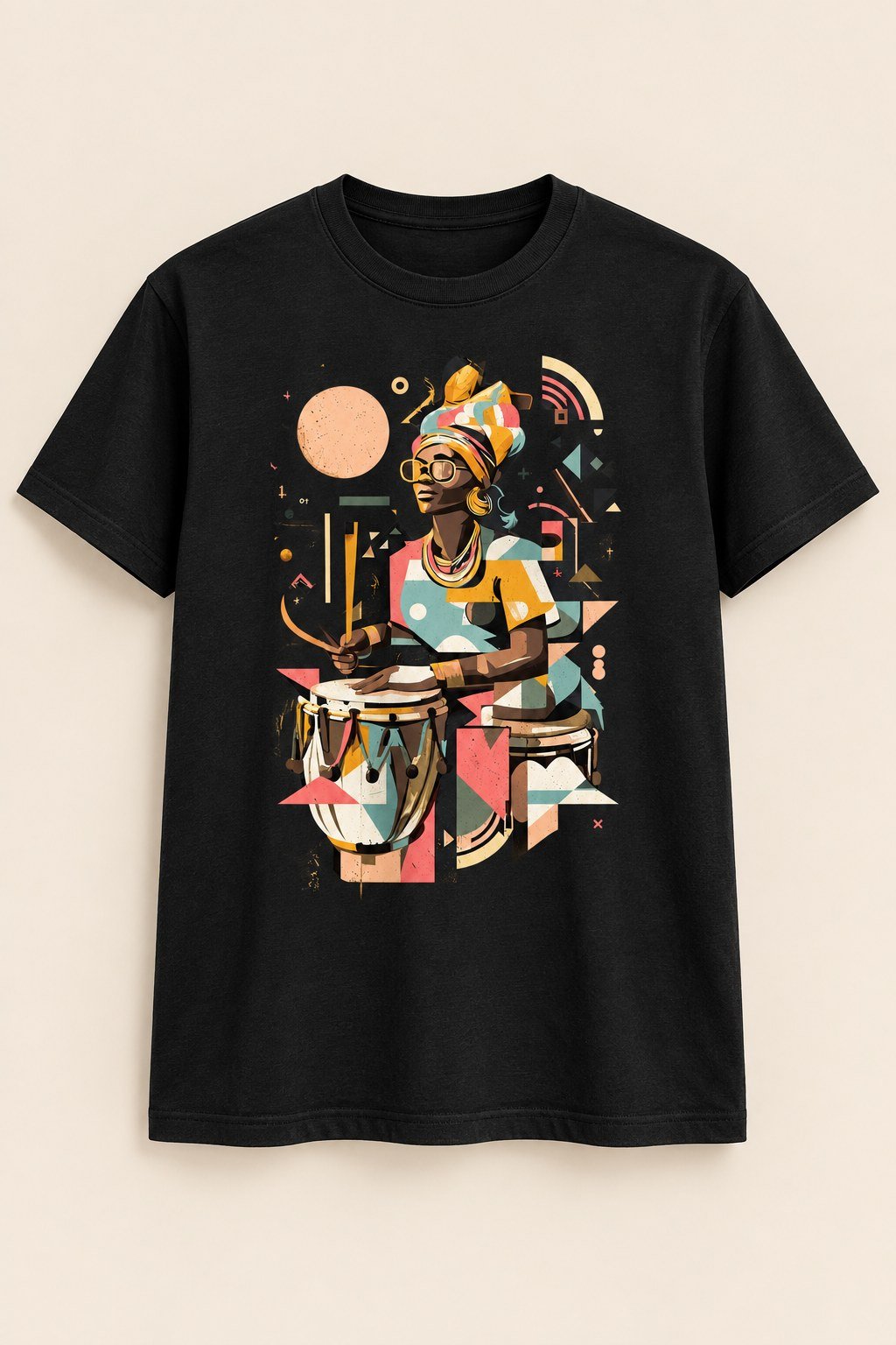 Bata Beats graphic tee in Black, fitted, front