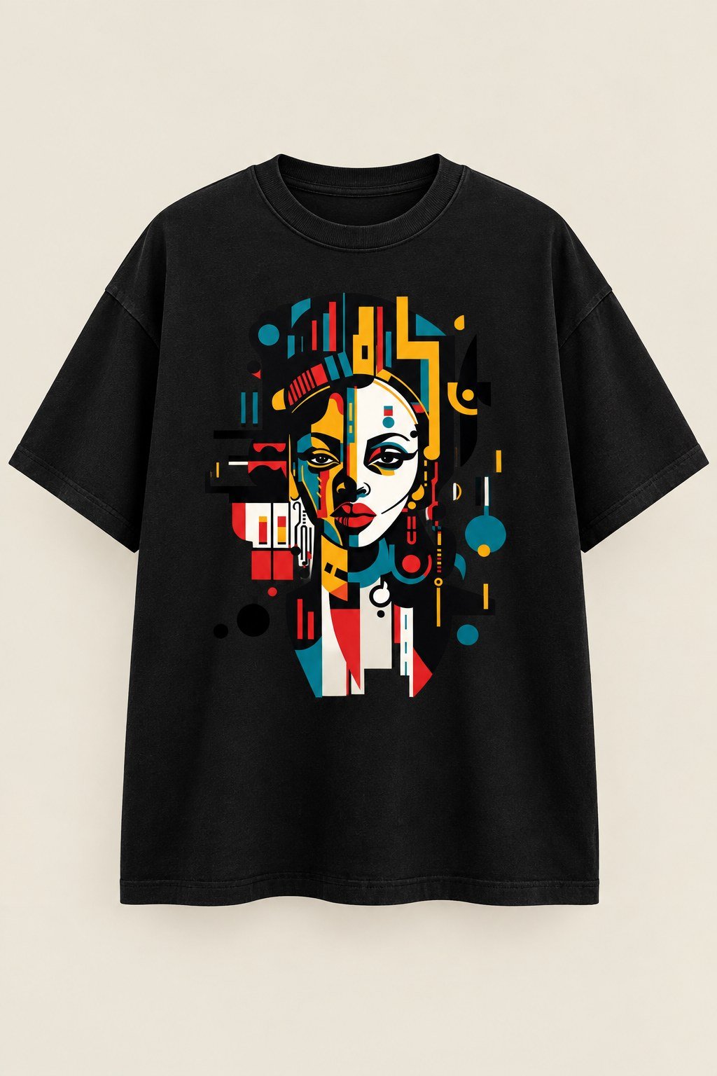 Half-Face Queen graphic tee in Black, oversized, front