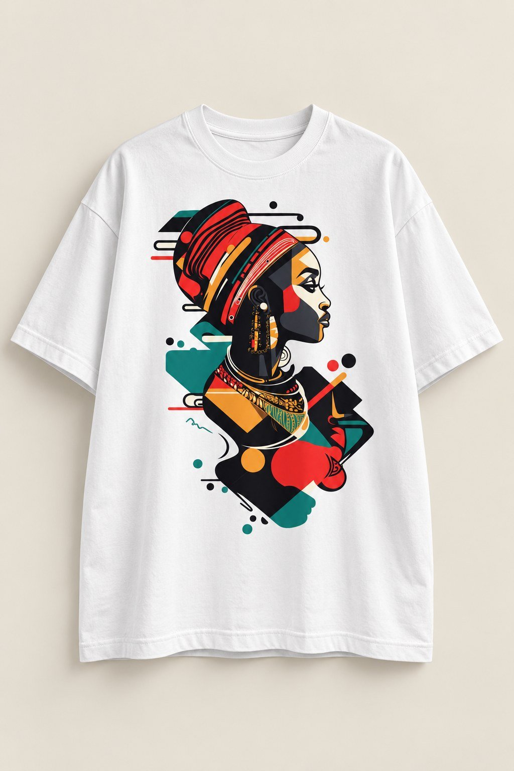 Red Wrap Queen graphic tee in White, oversized, front