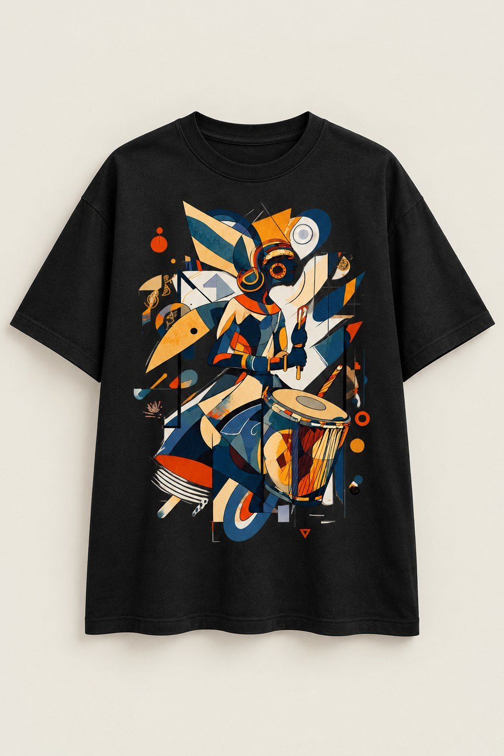Drum Wizard graphic tee in Black, oversized, front