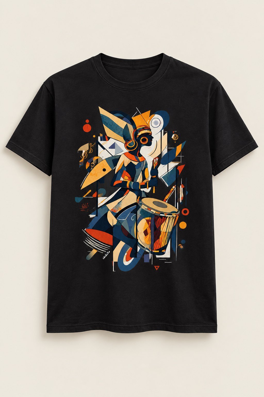 Drum Wizard graphic tee in Black, fitted, front