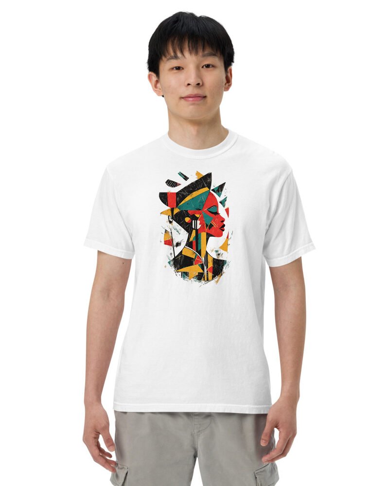 Broken Glass Queen graphic tee, Heavy T in White, worn by a man