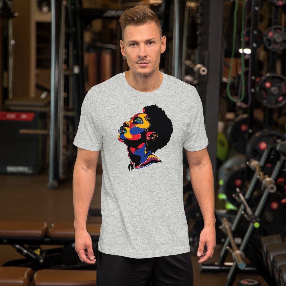 Colour Block Crown graphic tee, Fitted T in Grey, worn by a man