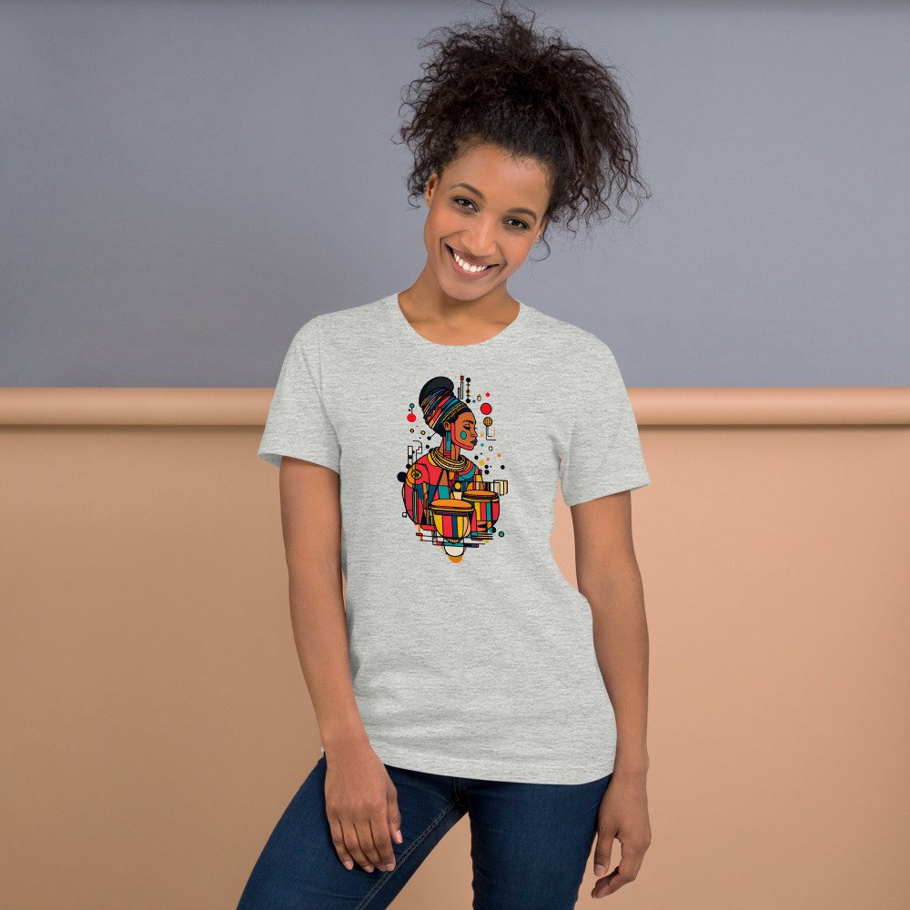 Double Conga graphic tee, Fitted T in Grey, worn by a woman