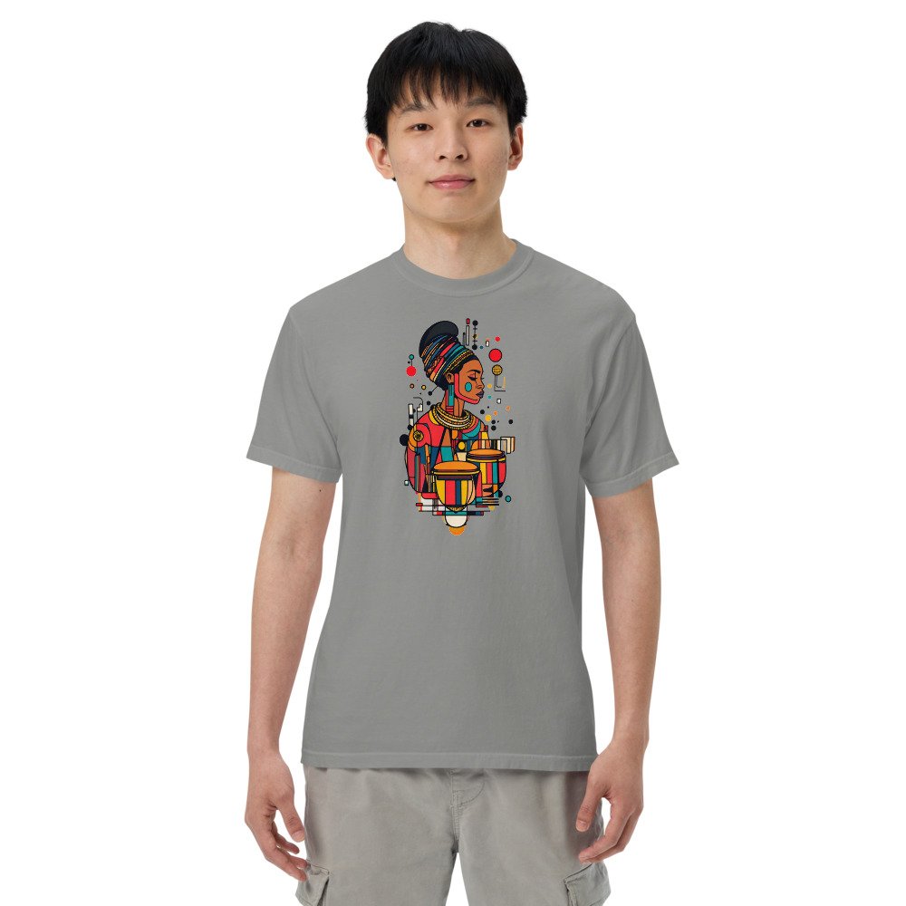 Double Conga graphic tee, Heavy T in Grey, worn by a man