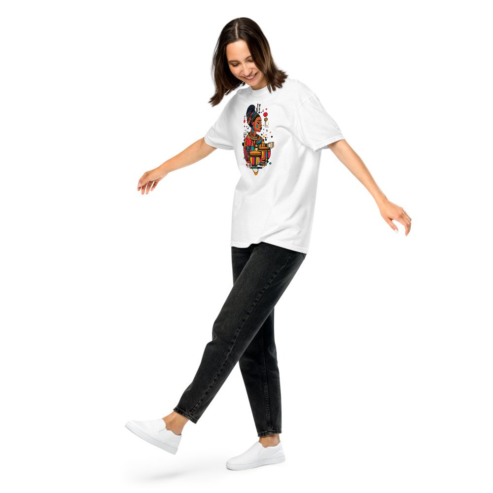 Double Conga graphic tee, Heavy T in White, worn by a woman