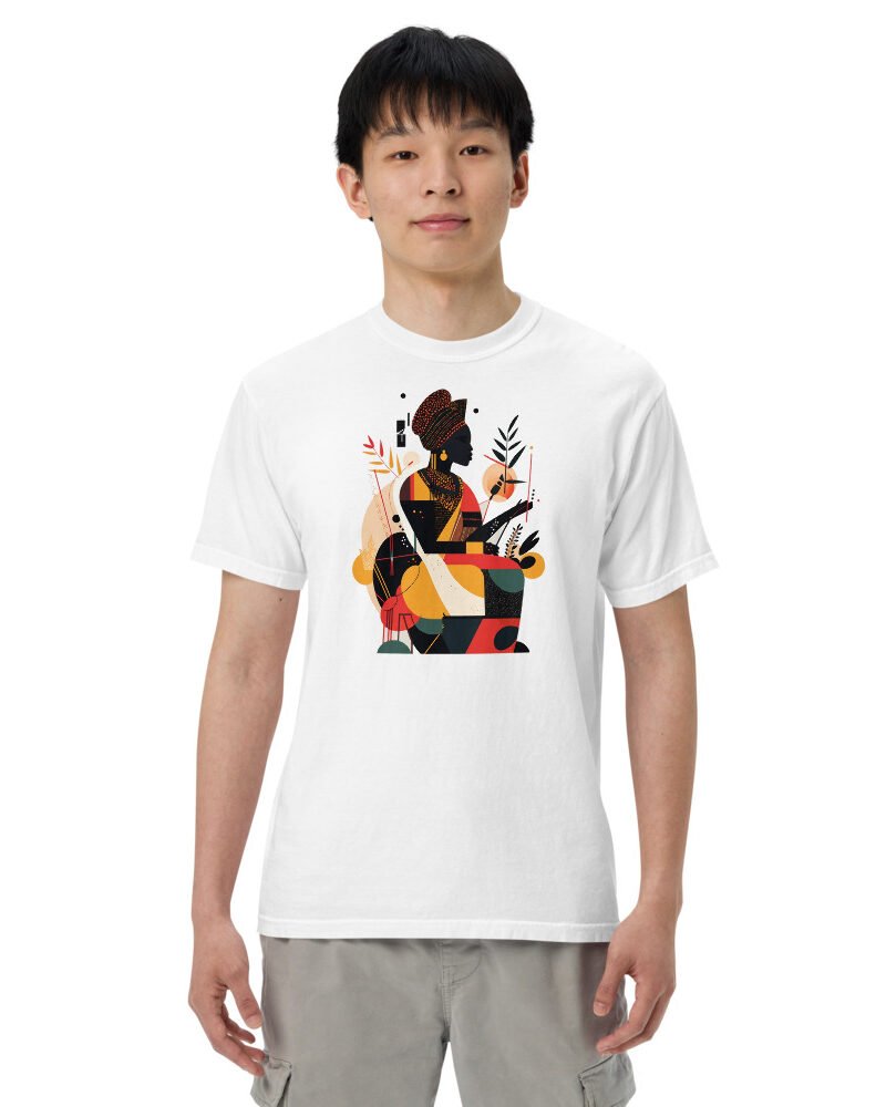 Earth Tone Rhythm graphic tee, Heavy T in White, worn by a man