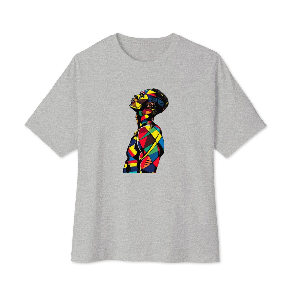 Faceted graphic tee, Oversized T in Grey, flat lay