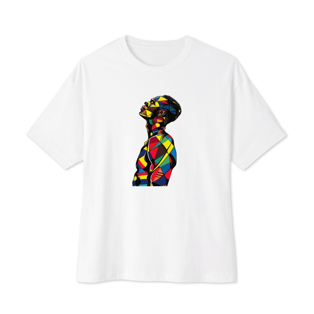 Faceted graphic tee, Oversized T in White, flat lay