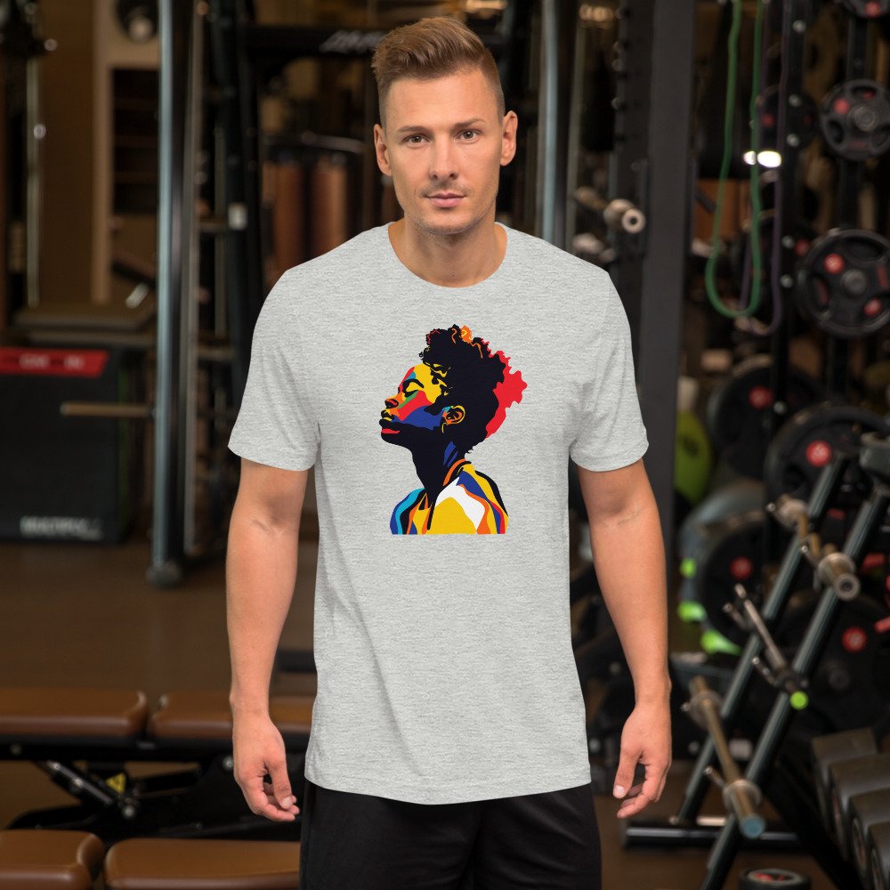 Golden Hour Profile graphic tee, Fitted T in Grey, worn by a man