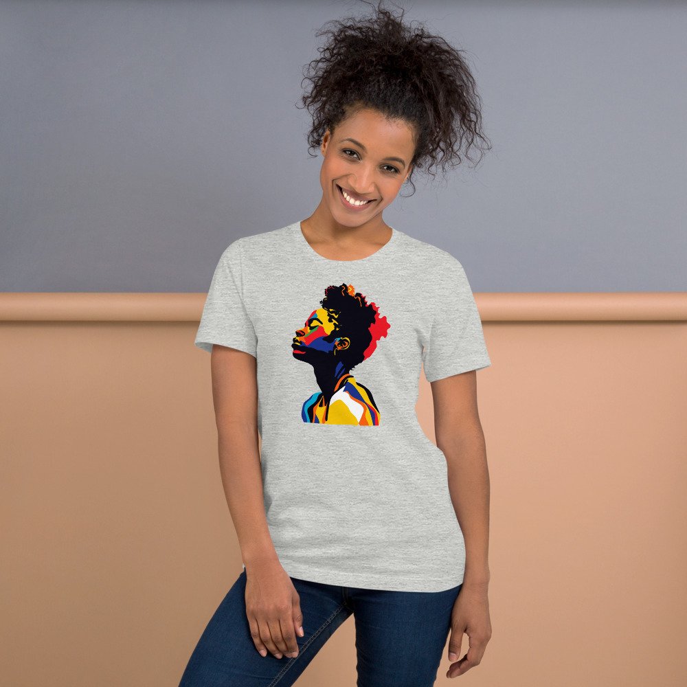 Golden Hour Profile graphic tee, Fitted T in Grey, worn by a woman