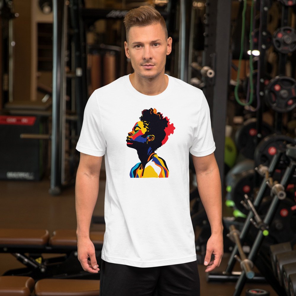 Golden Hour Profile graphic tee, Fitted T in White, worn by a man