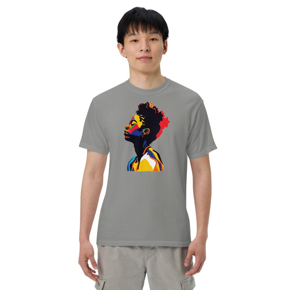 Golden Hour Profile graphic tee, Heavy T in Grey, worn by a man