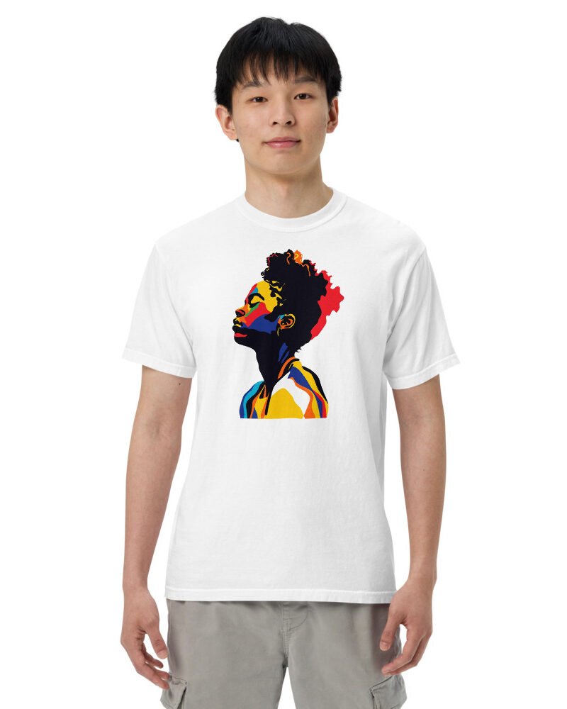 Golden Hour Profile graphic tee, Heavy T in White, worn by a man