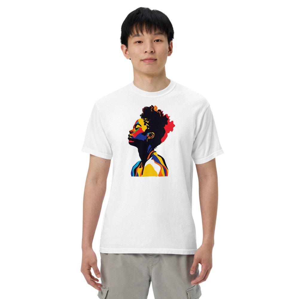 Golden Hour Profile graphic tee, Heavy T in White, worn by a man