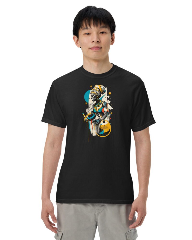 Grey Gold Drummer graphic tee, Heavy T in Black, worn by a man