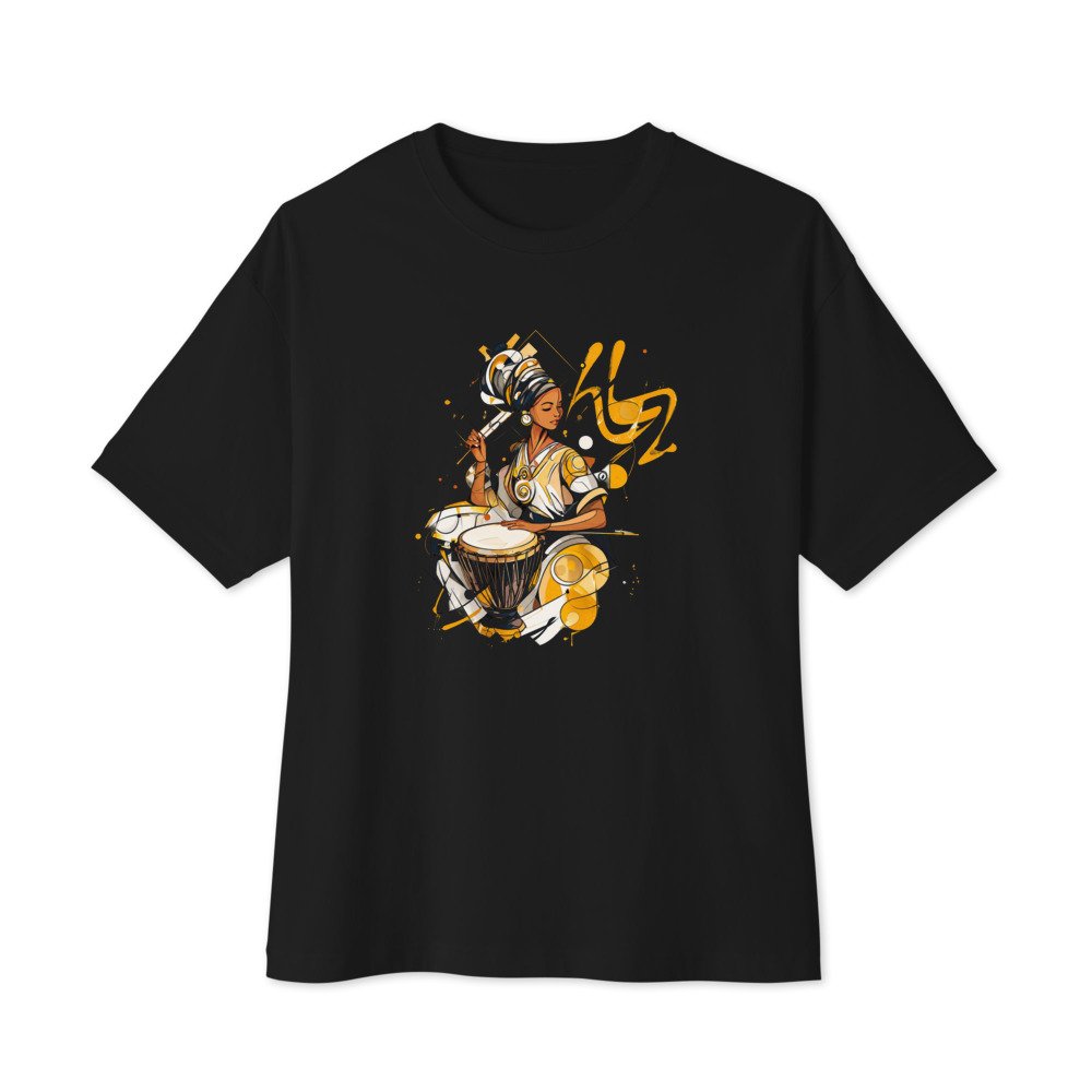Ink & Gold Drummer graphic tee, Oversized T in Black, flat lay