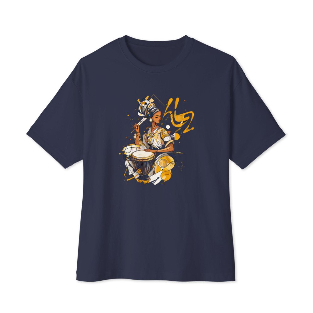 Ink & Gold Drummer graphic tee, Oversized T in Navy, flat lay