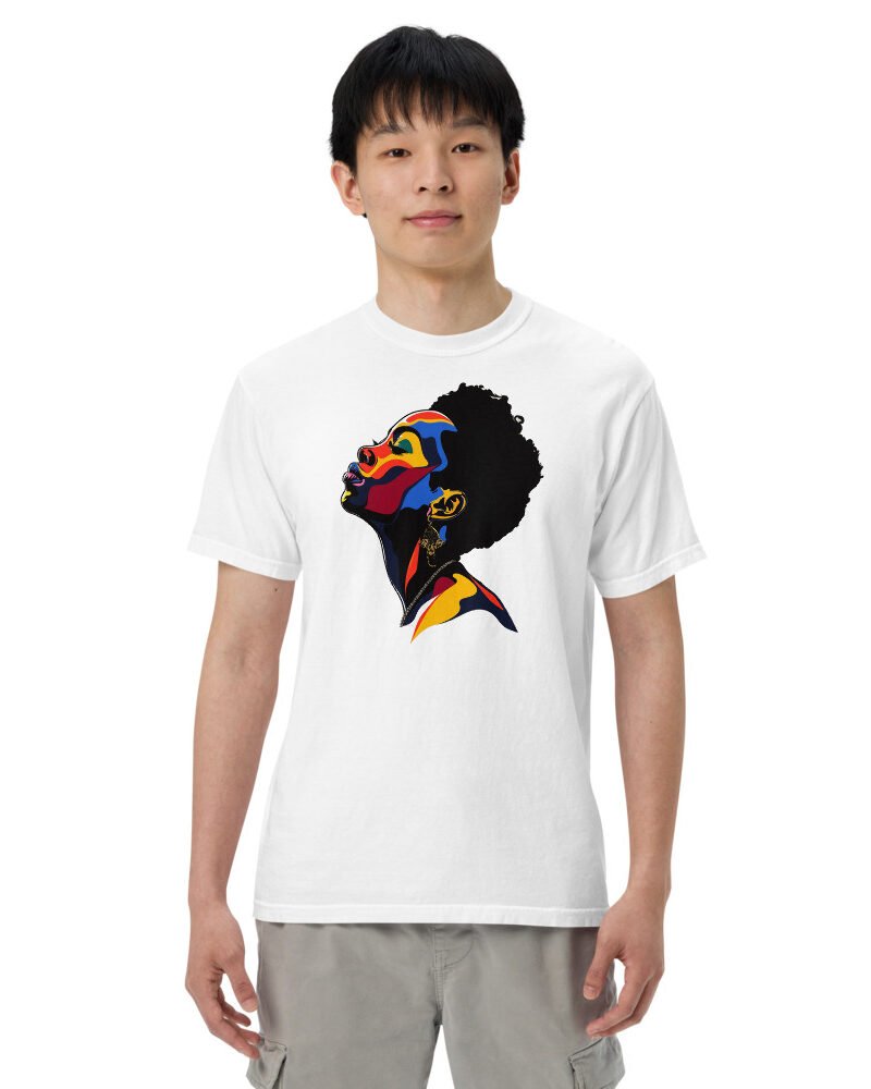 Looking Up Loud graphic tee, Heavy T in White, worn by a man