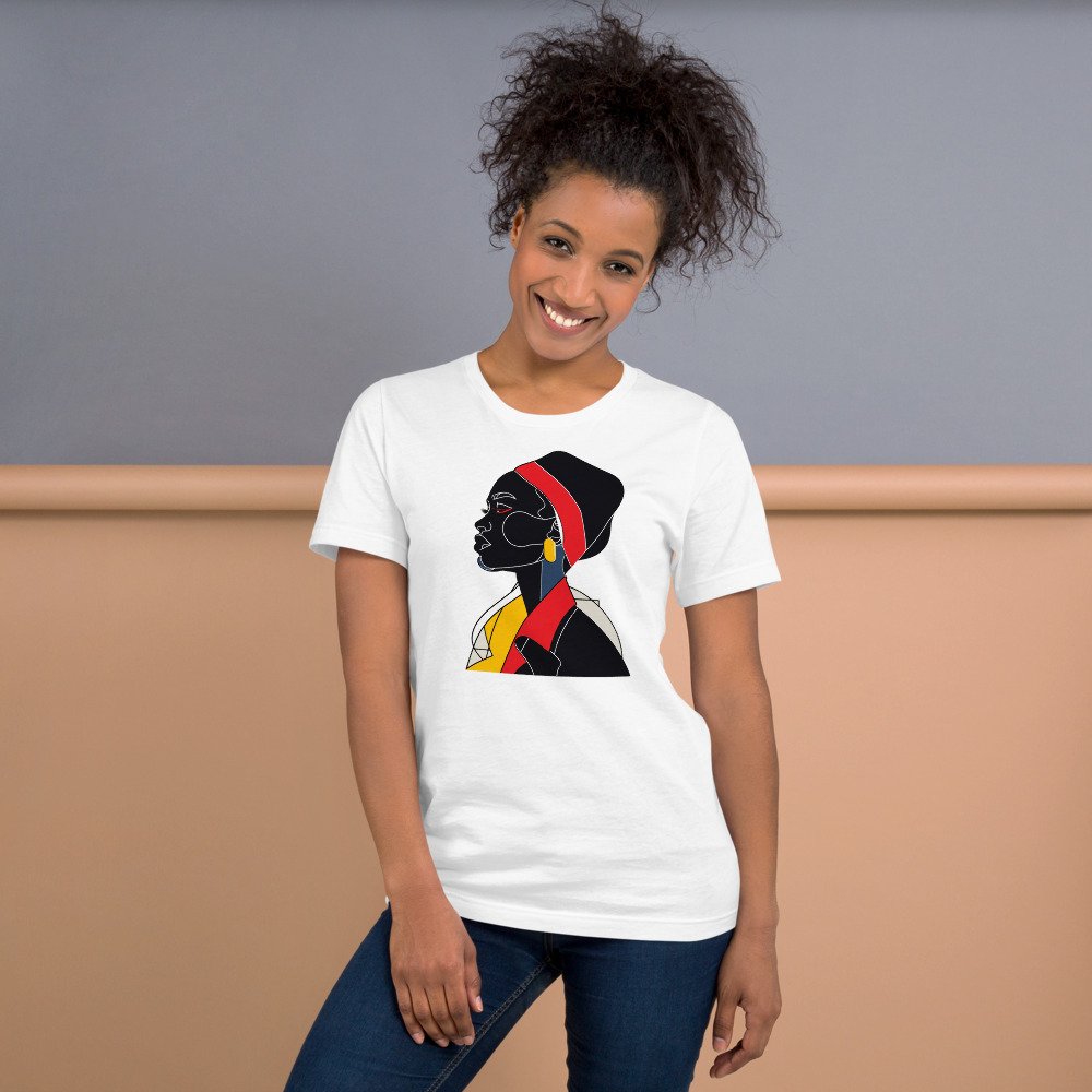 Red Band Noir graphic tee, Fitted T in White, worn by a woman