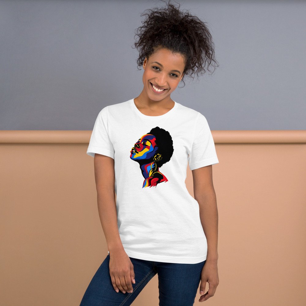 Rising Light graphic tee, Fitted T in White, worn by a woman