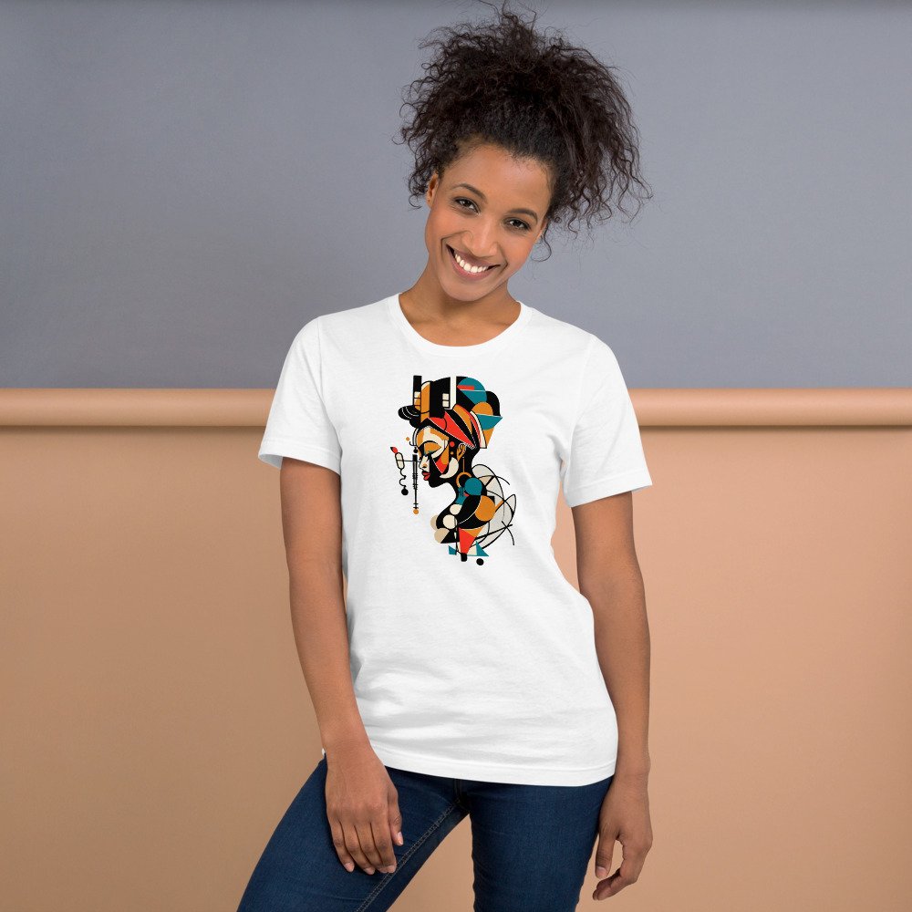 Sharp Profile graphic tee, Fitted T in White, worn by a woman