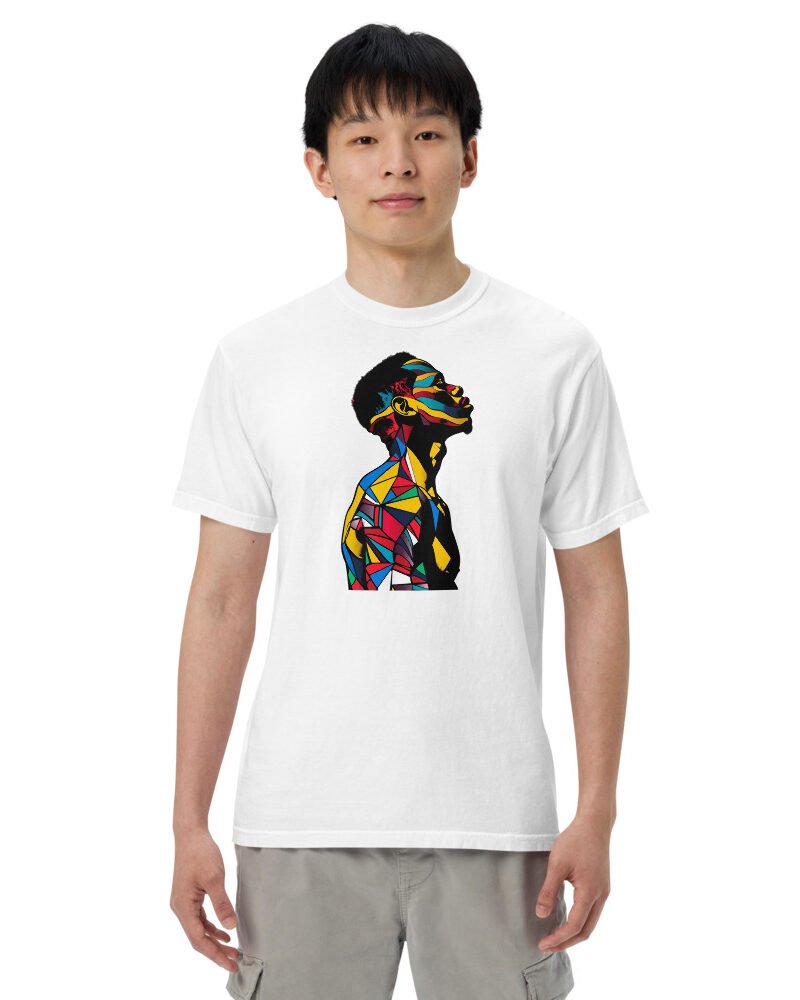 Shattered Glass graphic tee, Heavy T in White, worn by a man