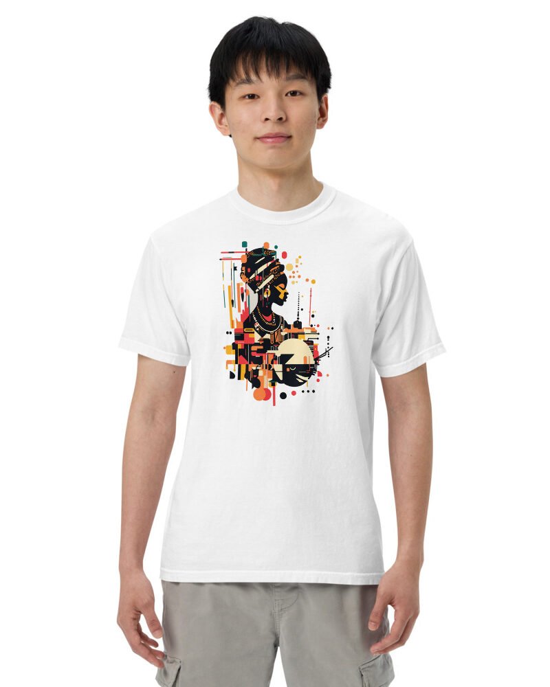 Skyline Muse graphic tee, Heavy T in White, worn by a man