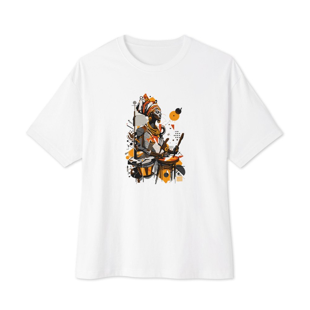 Studio Drummer graphic tee, Oversized T in White, flat lay