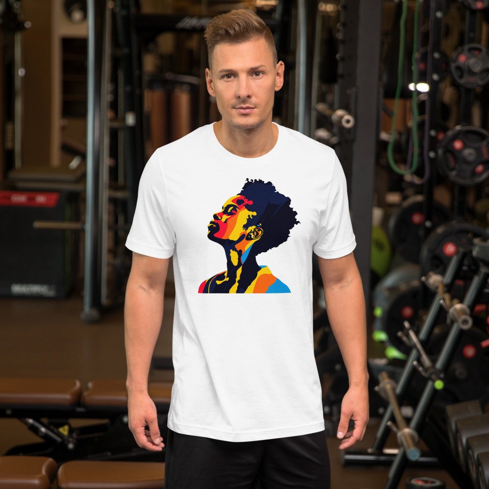 Sunrise Silhouette graphic tee, Fitted T in White, worn by a man