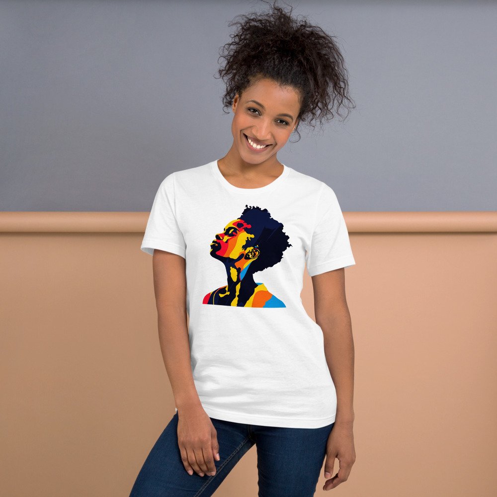 Sunrise Silhouette graphic tee, Fitted T in White, worn by a woman