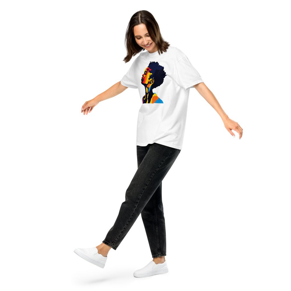 Sunrise Silhouette graphic tee, Heavy T in White, worn by a woman